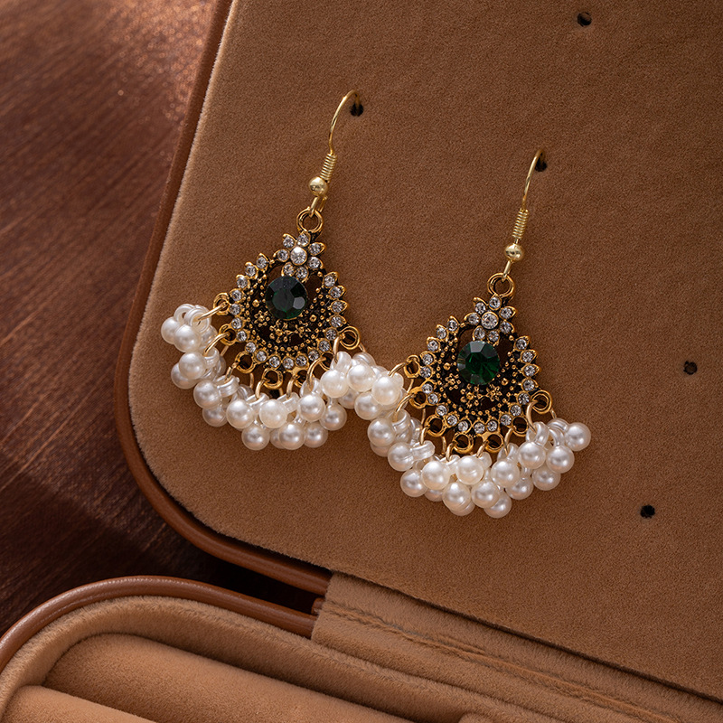 Ethnic Style Pearl Tassel Ear Hooks