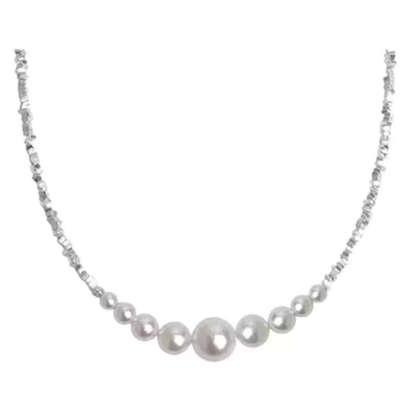 Shimmering Silver Chain with Curved Pearl Smile Necklace | Elegant Bridal Jewelry