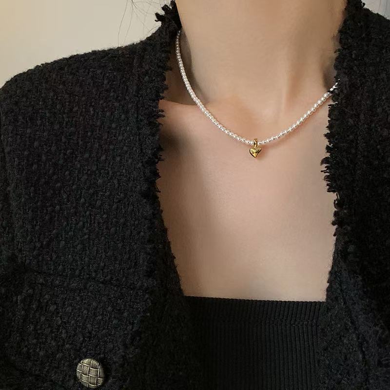 Vintage-Inspired Pearl Necklace | Gold Heart Pendant for Bridal & Casual Wear