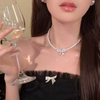 Pearl Bow Choker Necklace – Sparkling Crystal & Elegant Pearl Jewelry for Women
