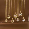 Fashion Gold Plated Moon Star Heart Pendant Necklace, Rhinestone Crescent Celestial Jewelry For Women