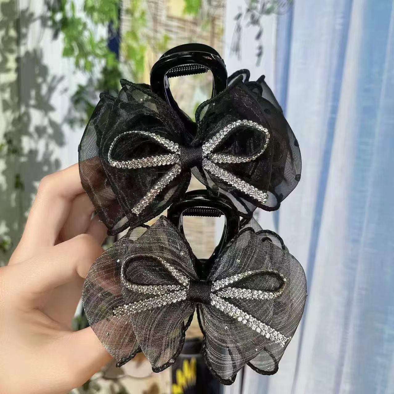 Shiny Bow Polka Dot Mesh Hair Claw