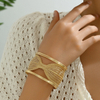 Irregularly shaped hollow diamond-set alloy open adjustable bracelet