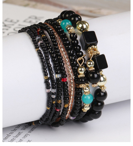 Boho Multi-Layer Beaded Bracelet Set with Turquoise Howlite Accents Stackable Beachy Jewelry