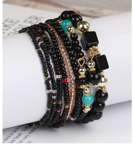 Boho Multi-Layer Beaded Bracelet Set with Turquoise Howlite Accents Stackable Beachy Jewelry