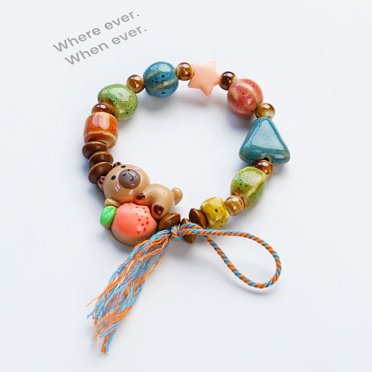 Cute Cartoon Ceramic Beaded Bracelet Set Handmade Adjustable Animal Food Charm Bracelets