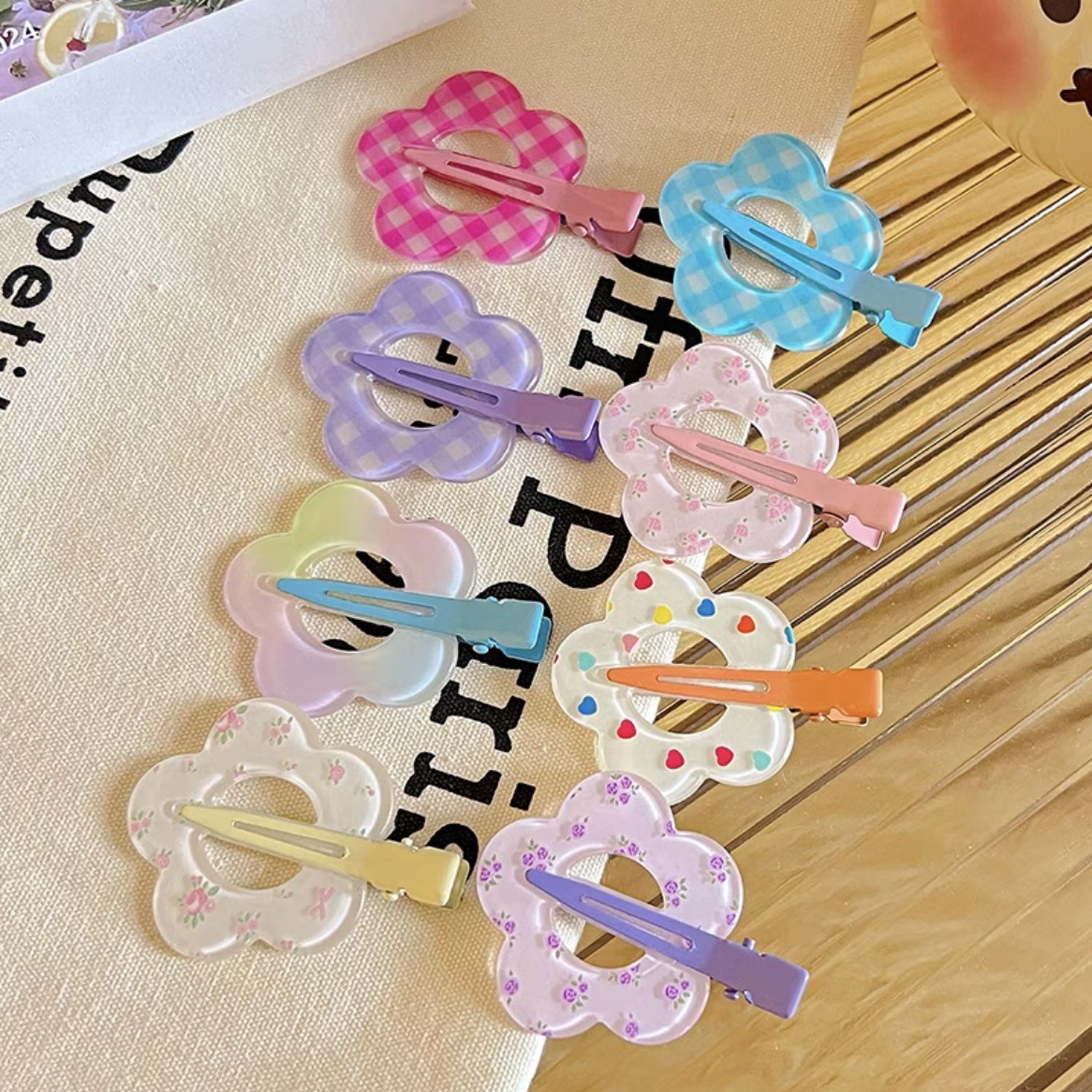 Cute Flower Shaped Acrylic Hair Clips for Women Girls