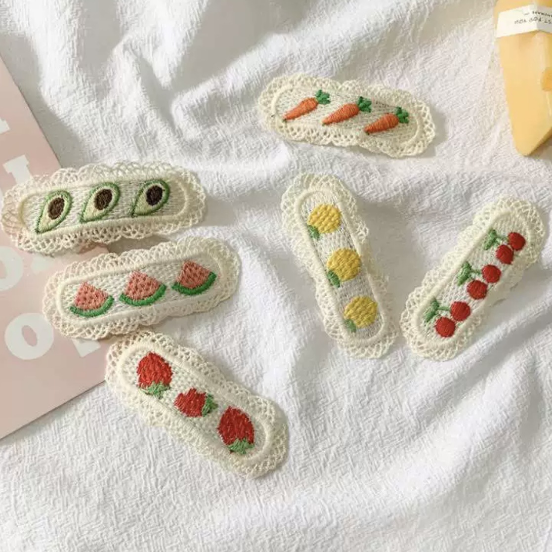Cute Fruit Embroidered Lace Hair Clips for Women Girls