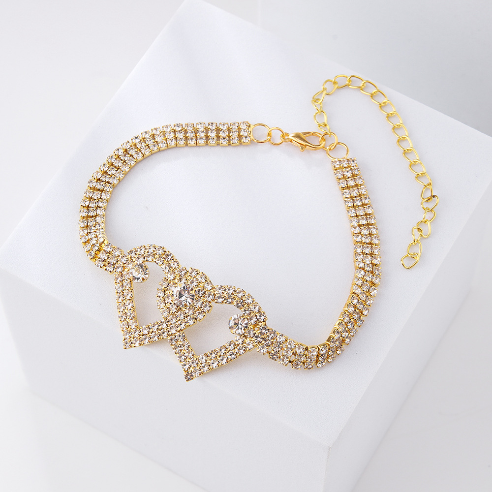 Dainty Crystal Double Heart Anklet 
