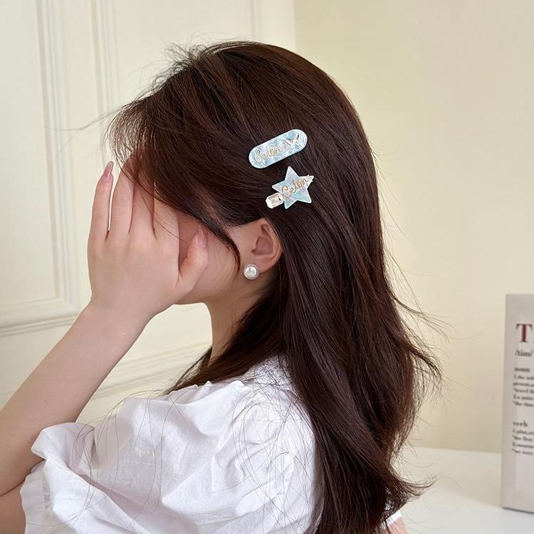 Letter & Star Acetic Acid Side Hair Clip for Women
