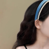 Vintage Blue Denim Double Layer Pearl Headband