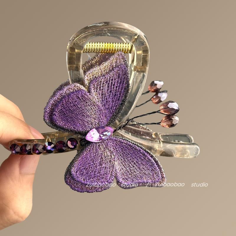 Vintage Embroidered Butterfly Hair Claw