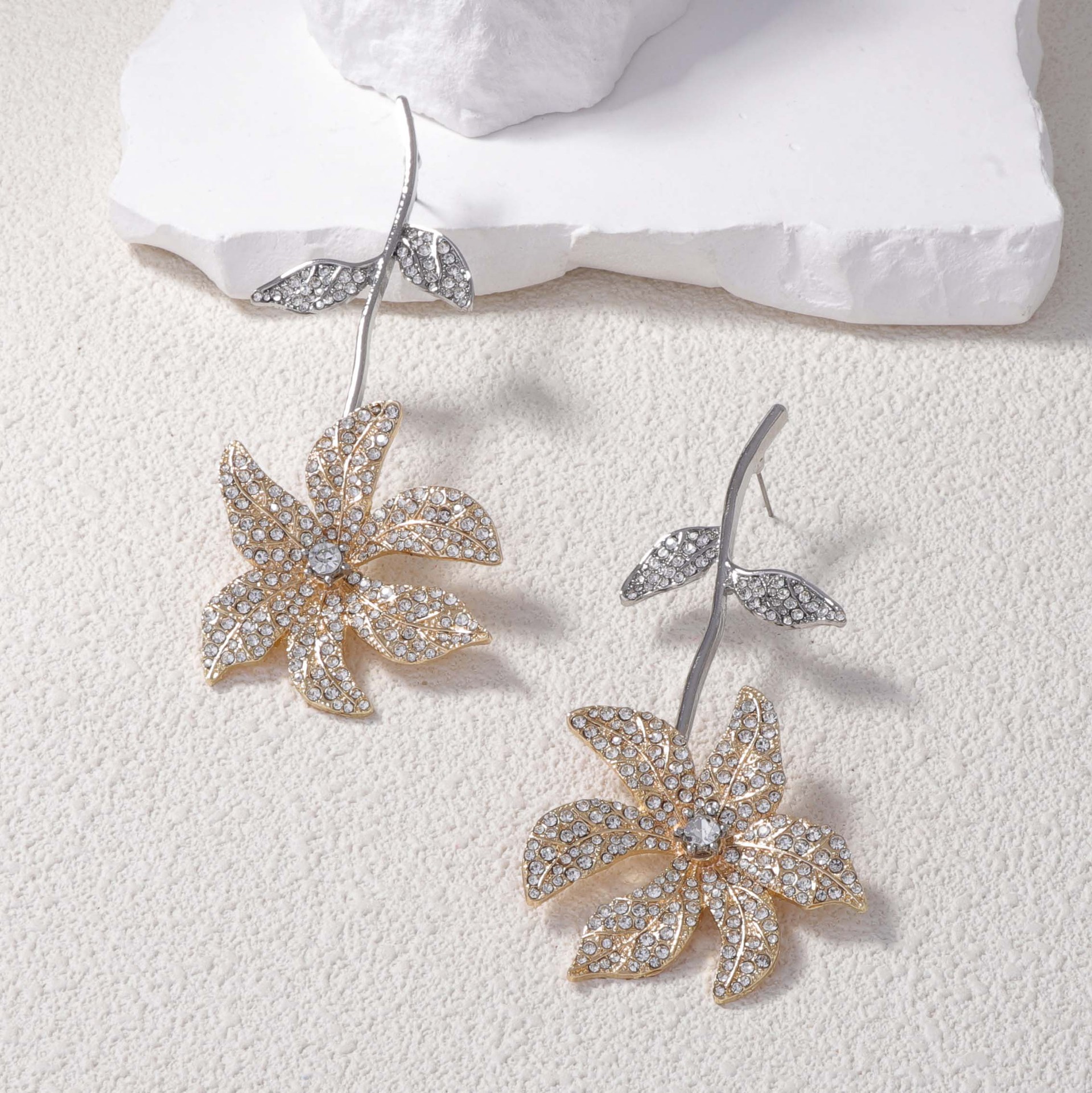 Rhinestone Flower Statement Earrings