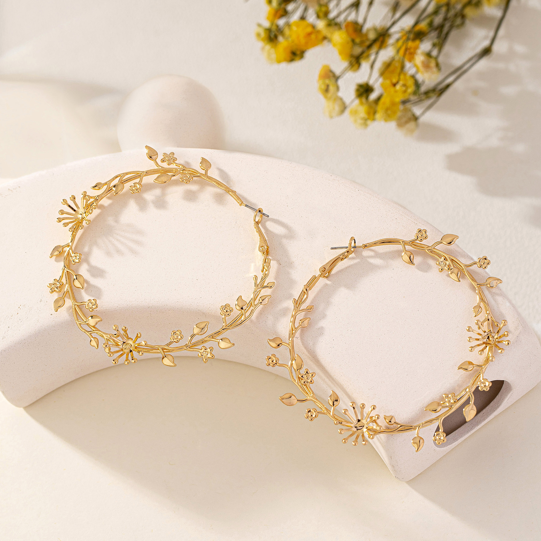 Oversized Gold Flower Hoop Earrings