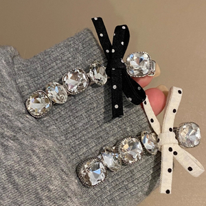 Polka Dot Bow Rhinestone Hair Clip