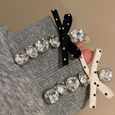 Polka Dot Bow Rhinestone Hair Clip