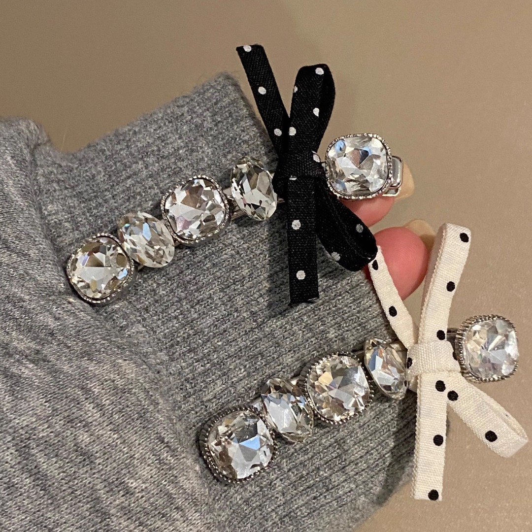 Polka Dot Bow Rhinestone Hair Clip