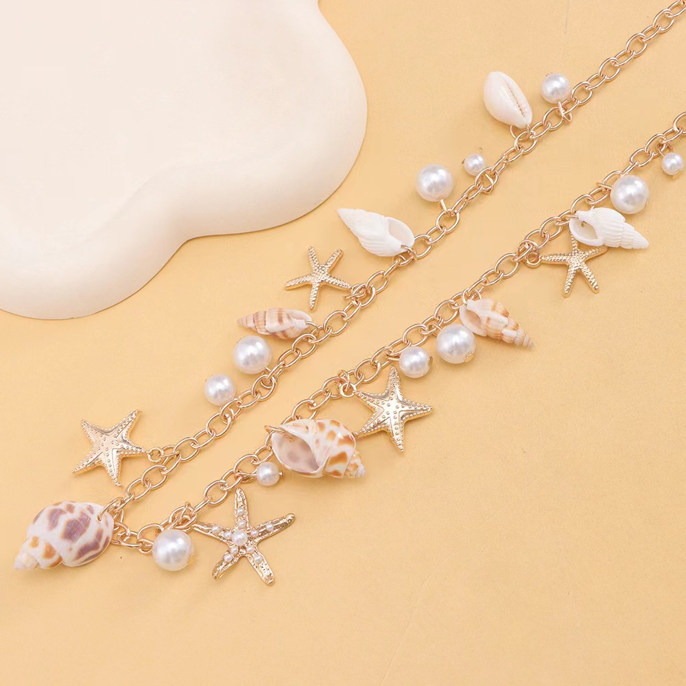 Seashell Starfish Pearl Chain Belt - Beach Boho Adjustable Waist Jewelry