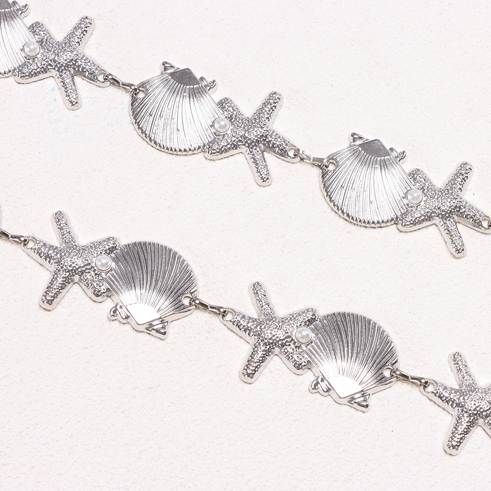 Seashell Starfish Link Waist Chain - Boho Beach Adjustable Dress Belt