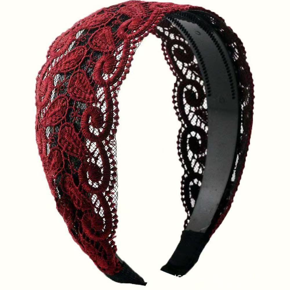 Wide Lace Breathable Headband for Women - White Hair Coverage