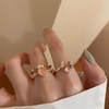 Pink Heart Forest Fairy Ring Set, Retro Sweet Stackable Rings