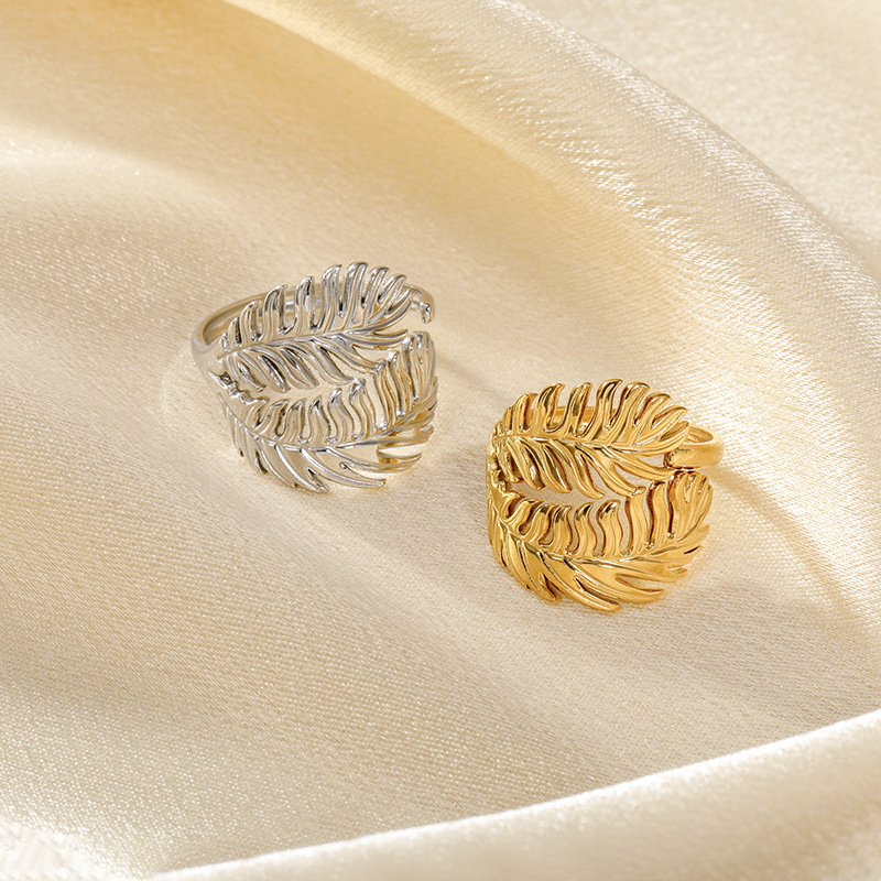 Adjustable Palm Leaf Ring Gold Plated Hollow Leaf Band Fashion Bohemian Ring for Daily Wear
