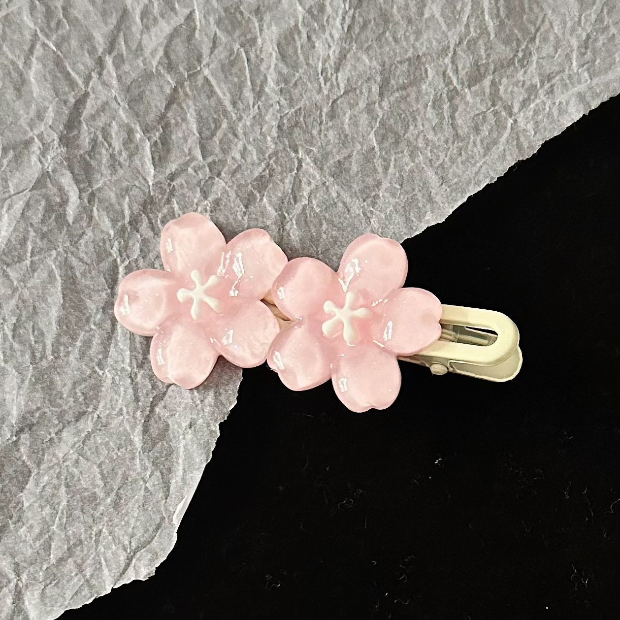 Glitter Pink Cherry Blossom Hair Clips