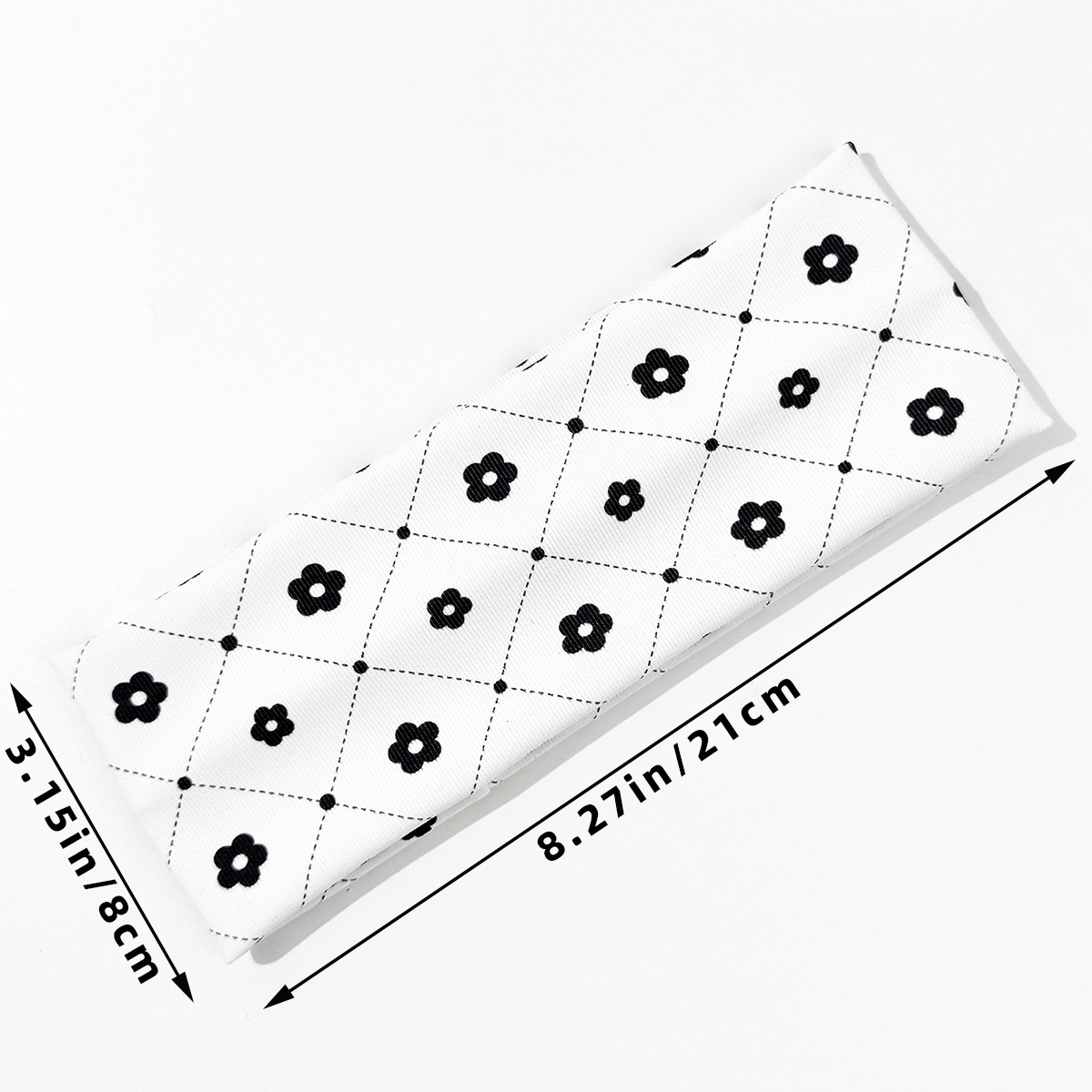 Retro diamond-patterned small floral knitted hair band