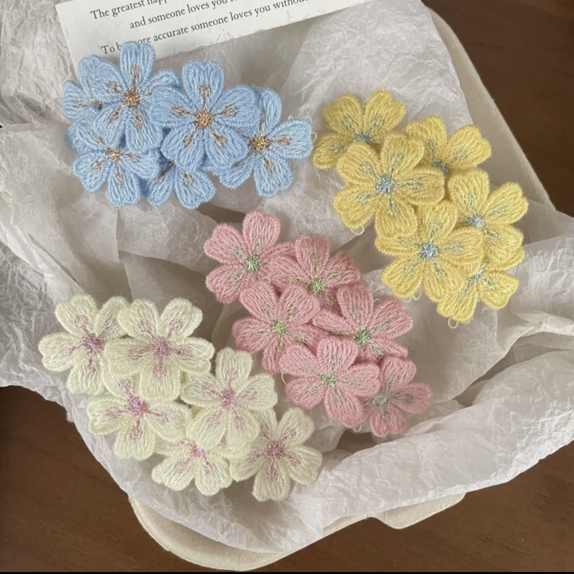 Sweet Pink Cherry Blossom Embroidered Hair Clips