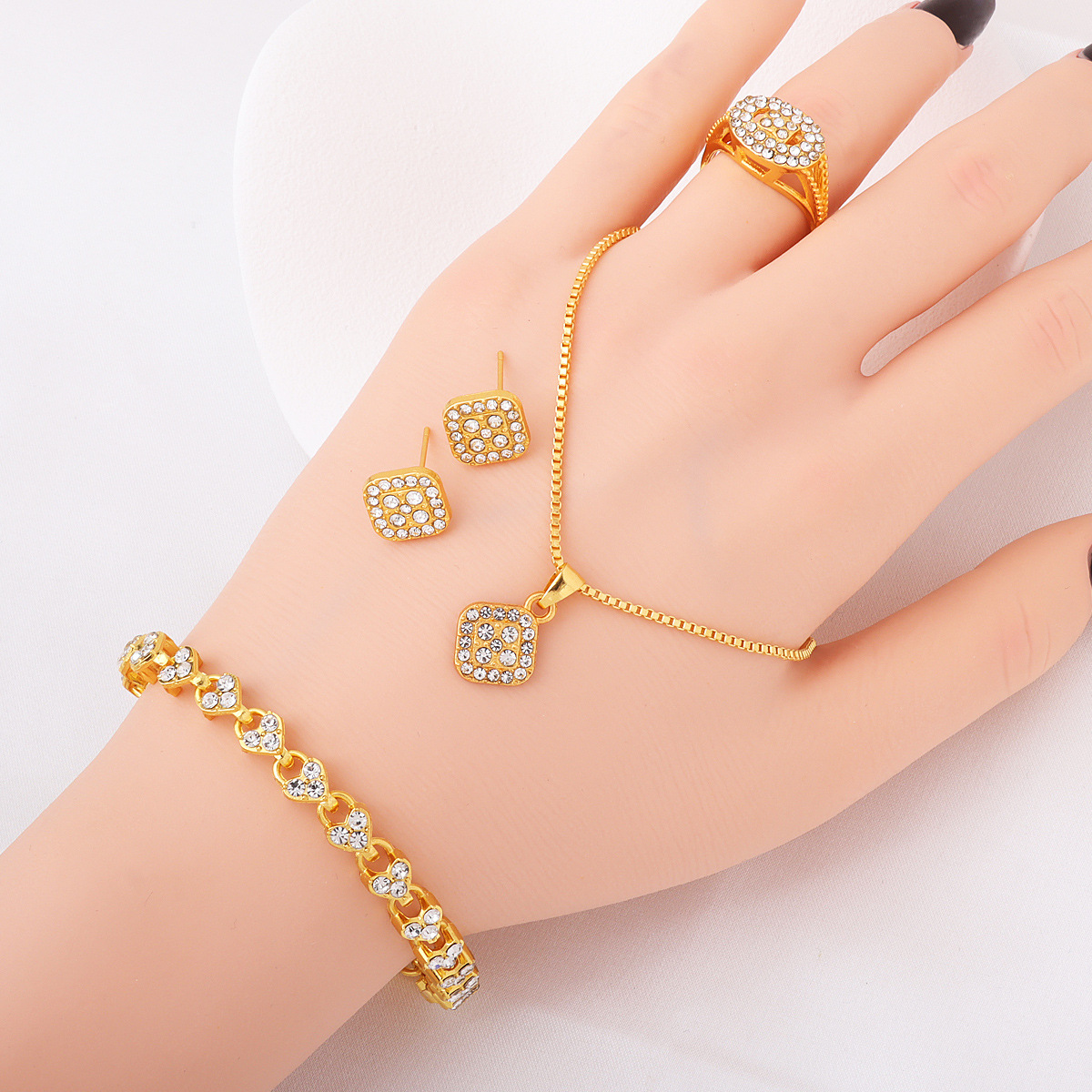 Luxury Rhinestone Geometric 4-Piece Jewelry Set