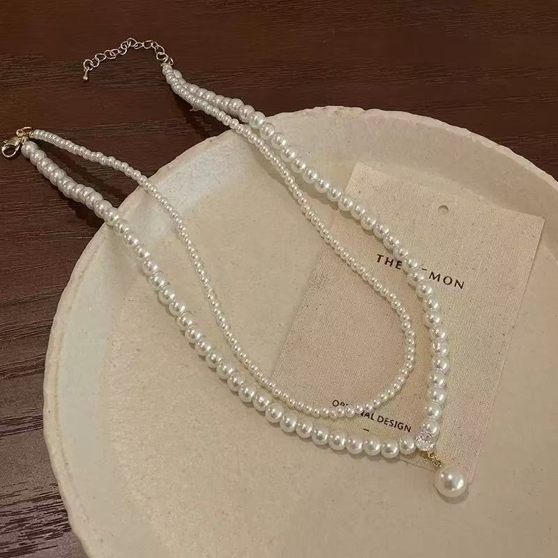 Vintage-Inspired Double Pearl Chain Necklace | Timeless Pearl Drop Accessory