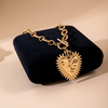 Vintage Gold Metal Heart Sunflower Pendant Necklace