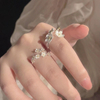 Silver Floral Branch Open Ring Set – Delicate Gold Accent Flower Statement Rings, Nature Inspired Jewelry for Women