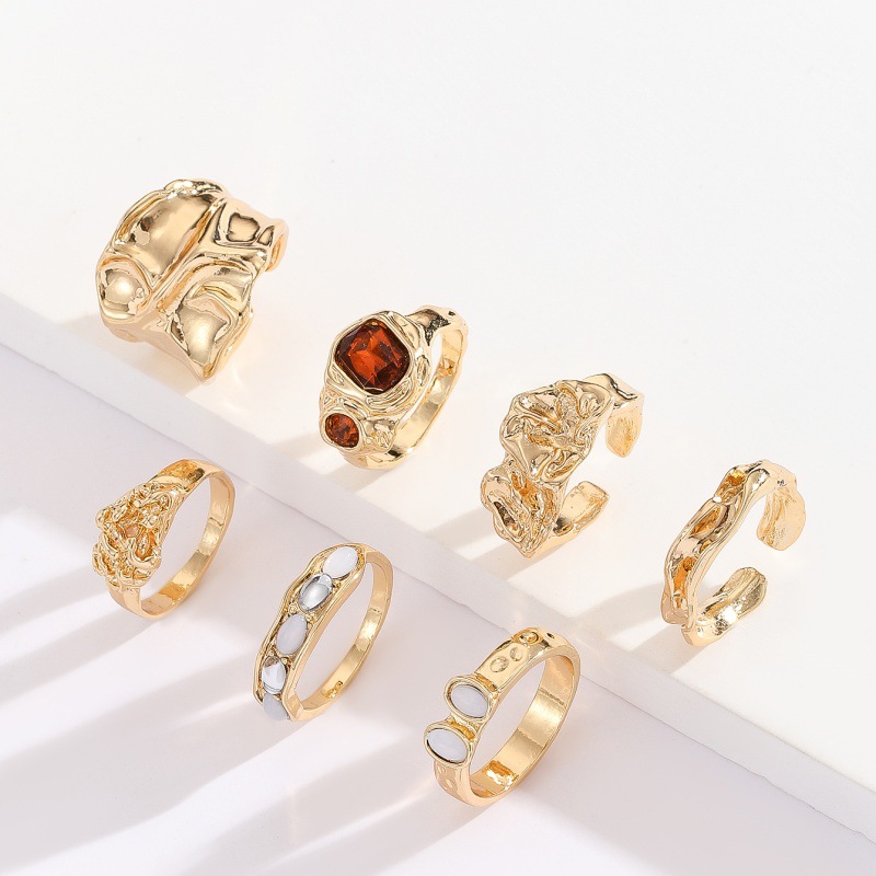 Vintage Geometric Metal Ring Set