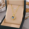 Titanium Steel Colorful Blue Heart Wing Necklace
