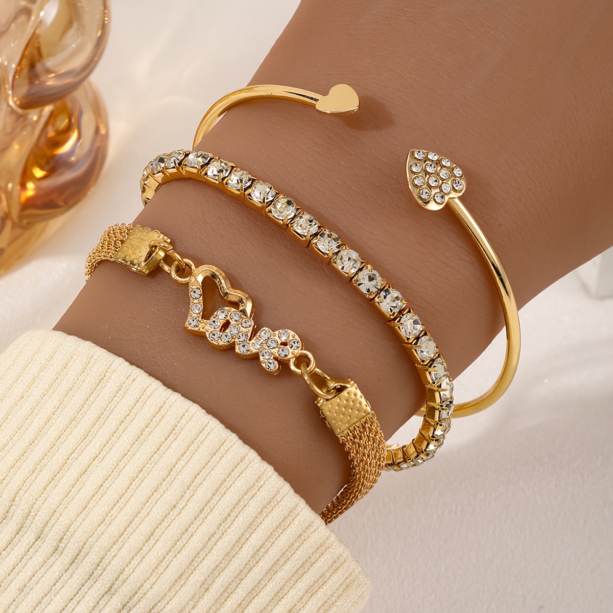 Love Heart Diamond Bracelet Jewelry Set for Women