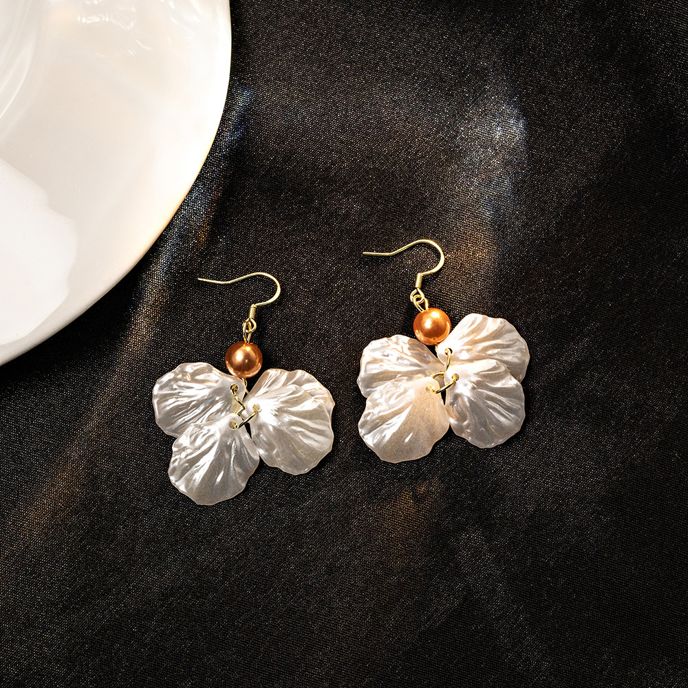 Silver Needle Shell Pearl Drop Earrings