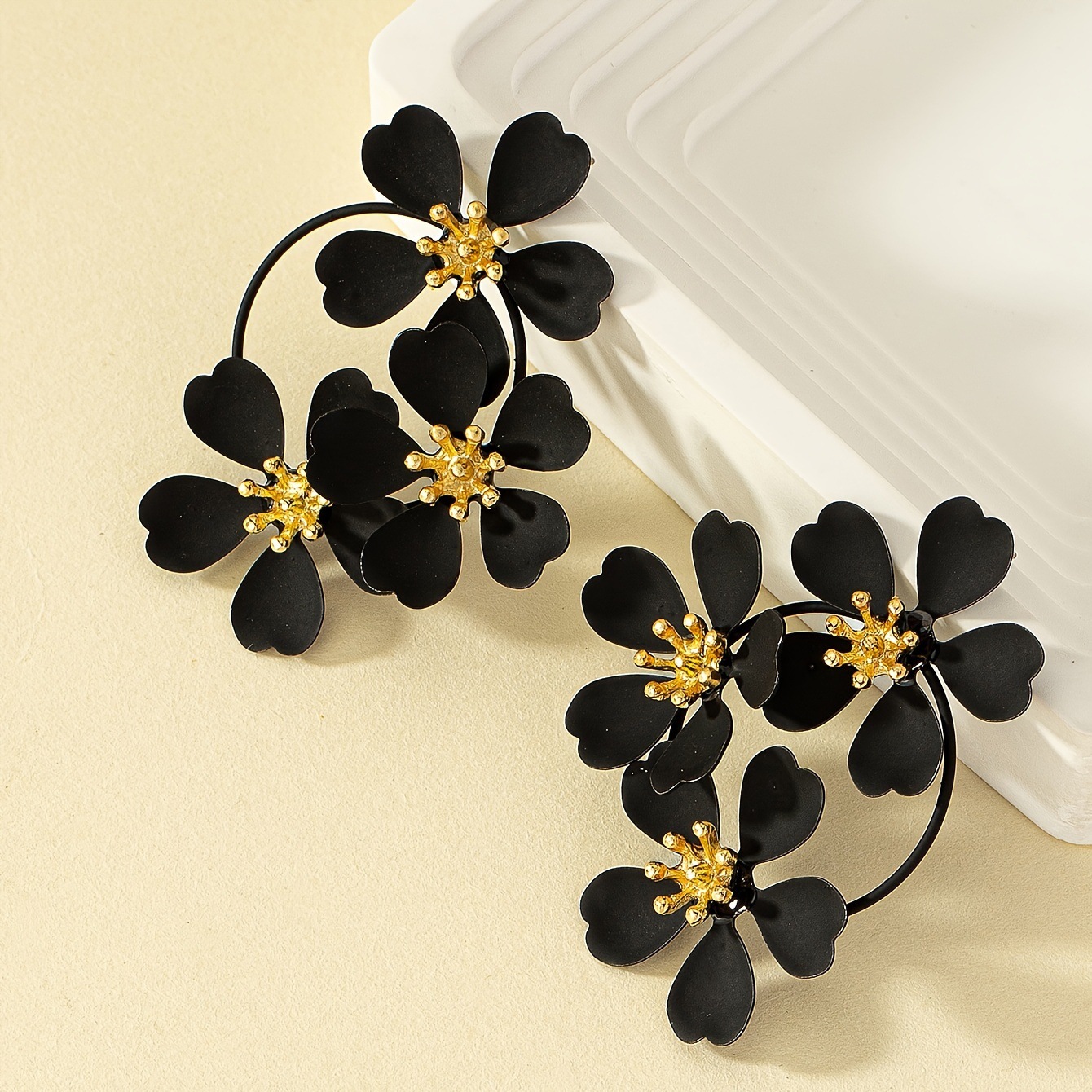 Vintage Camellia Flower Hoop Earrings