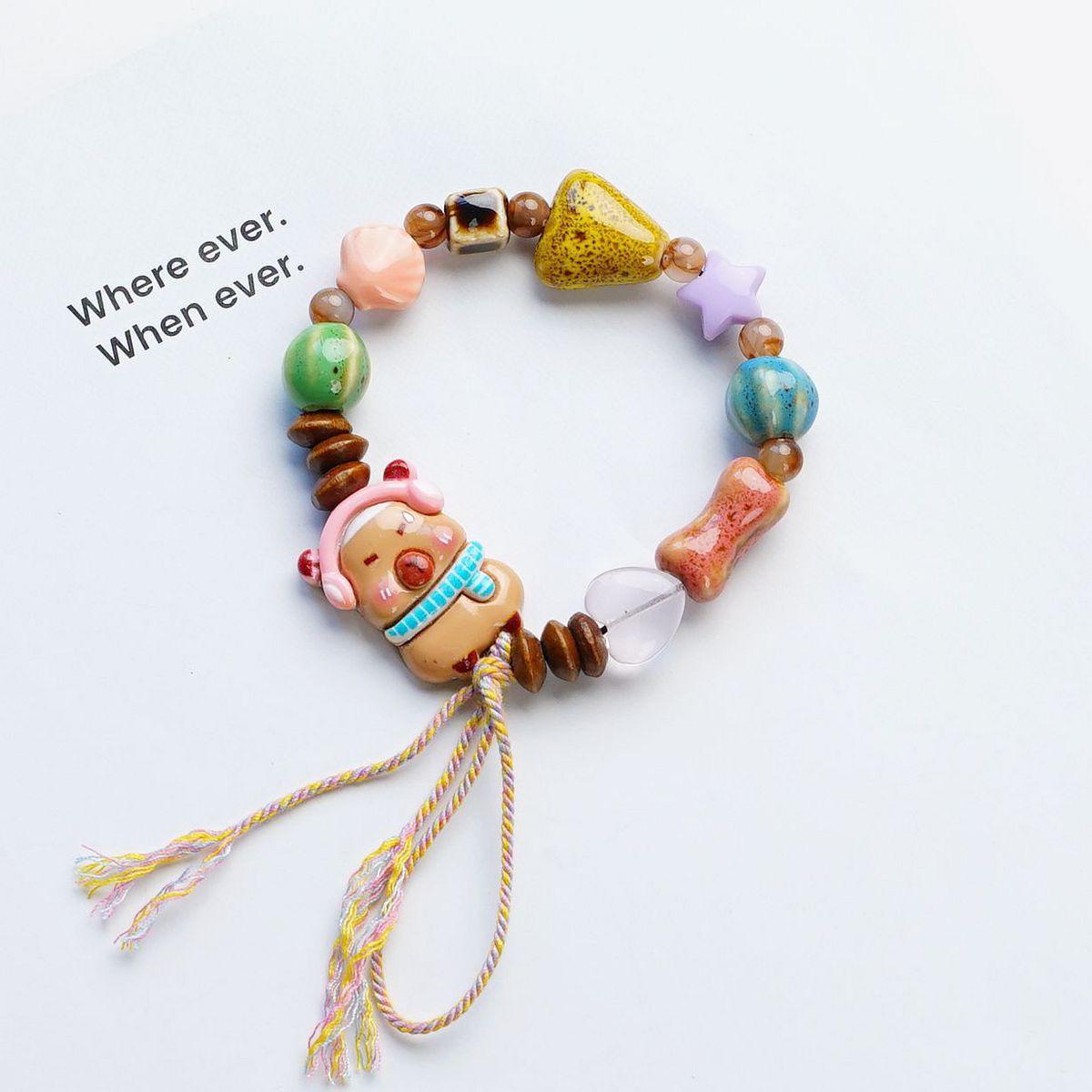 Cute Cartoon Ceramic Beaded Bracelet Set Handmade Adjustable Animal Food Charm Bracelets