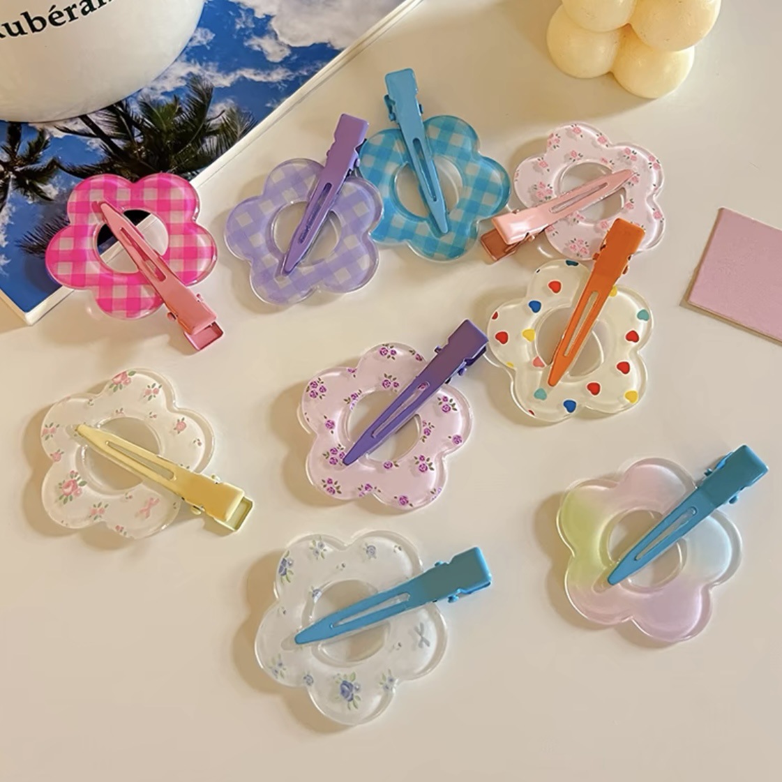 Cute Flower Shaped Acrylic Hair Clips for Women Girls