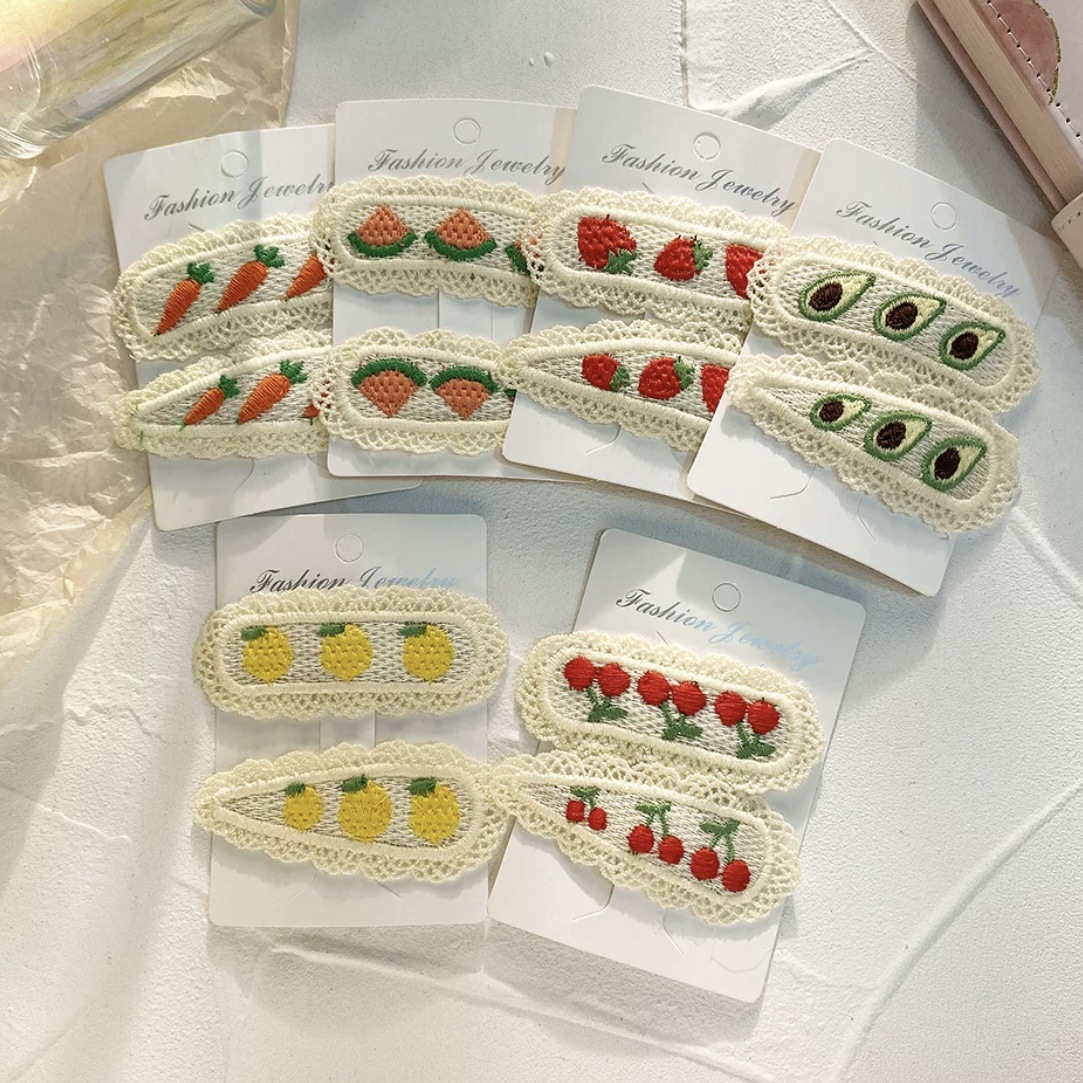 Cute Fruit Embroidered Lace Hair Clips for Women Girls