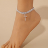 Rhinestone Cross Anklet for Women, Silver Plated Crystal Wave Ankle Bracele