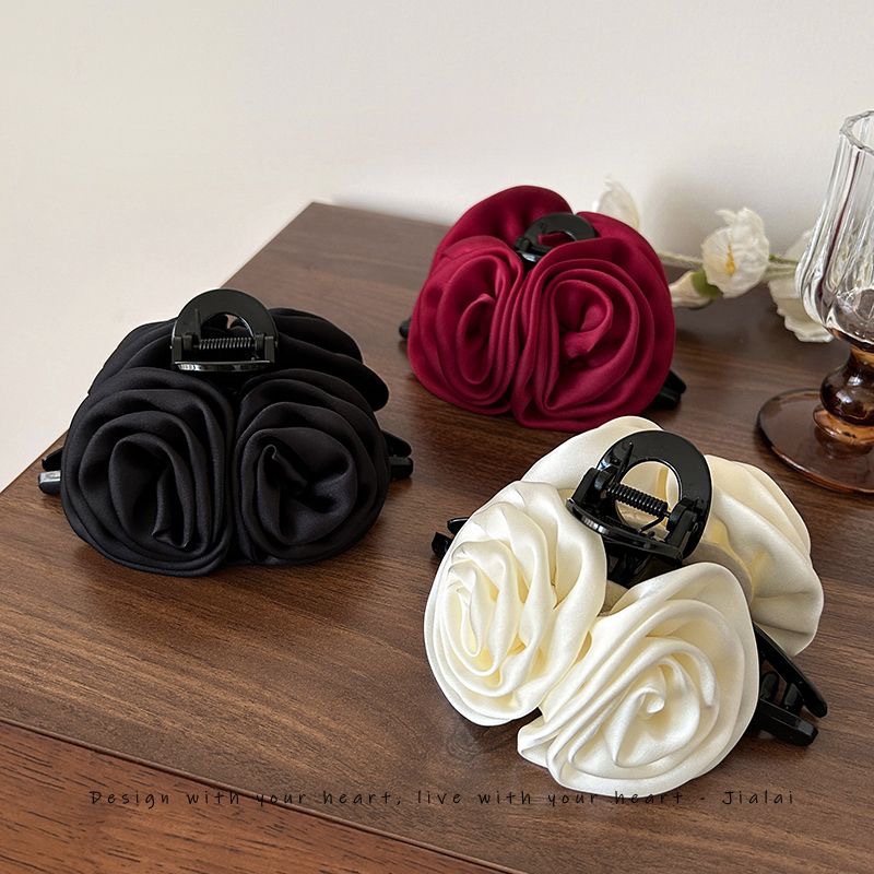 Elegant Satin Rose Hair Claw