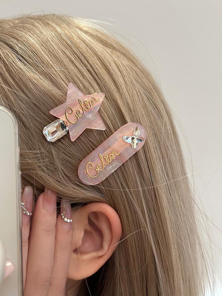 Letter & Star Acetic Acid Side Hair Clip for Women