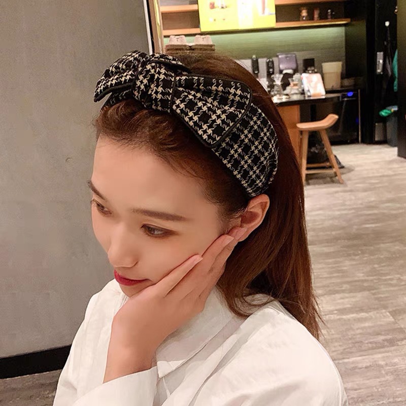 Korean Style Graffiti Bow Plaid Headband