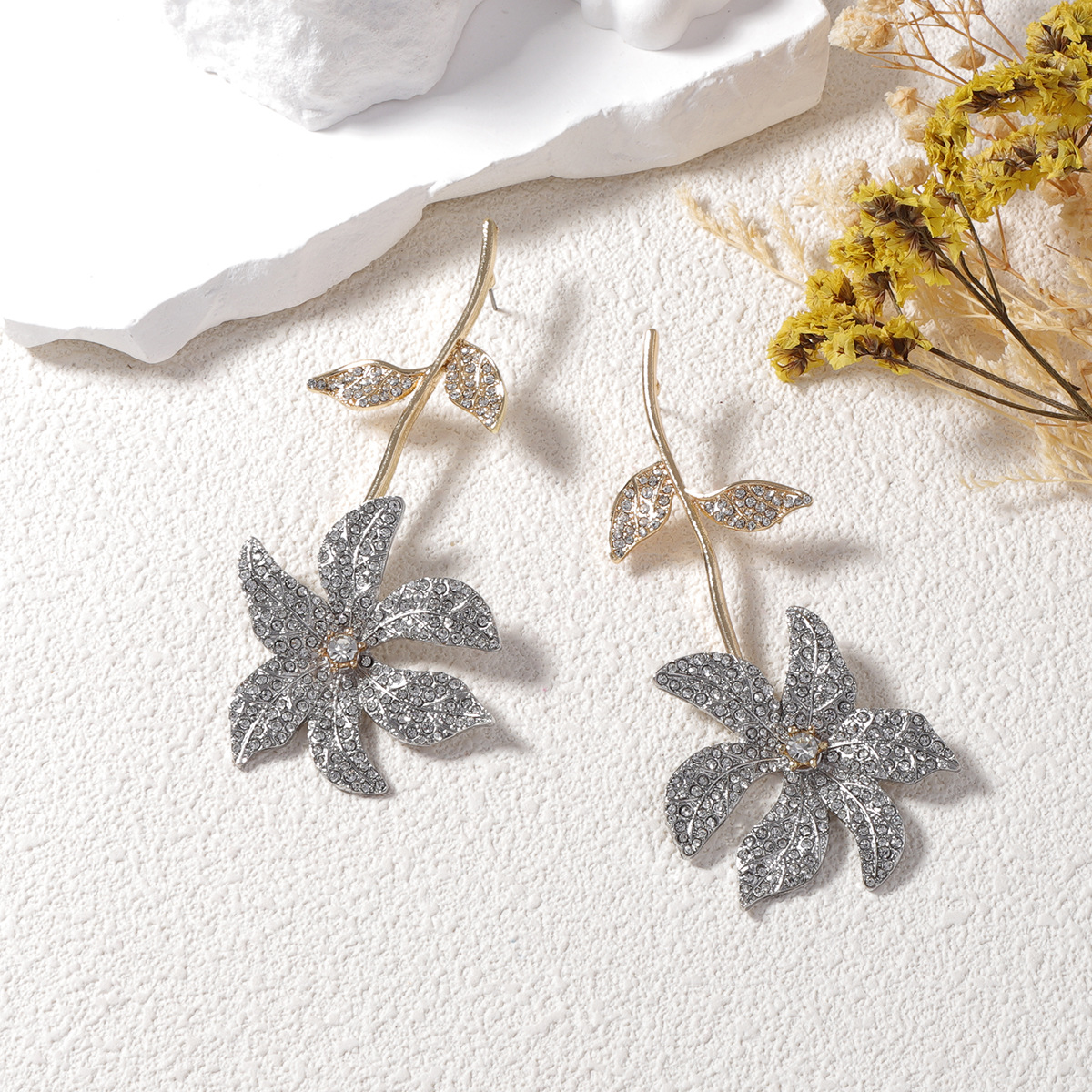 Rhinestone Flower Statement Earrings
