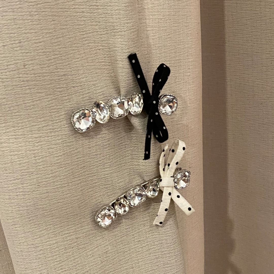 Polka Dot Bow Rhinestone Hair Clip