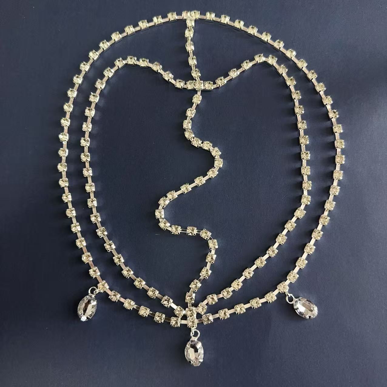 Pink Teardrop Rhinestone Headpiece Boho Forehead Chain Party Head Jewelry