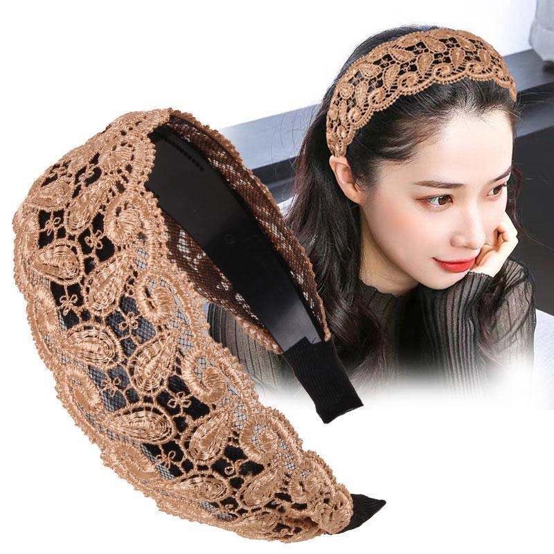 Wide Lace Breathable Headband for Women - White Hair Coverage