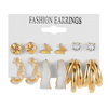 6-Pair Gold Butterfly & Hoop Earring Set with Pearl Studs